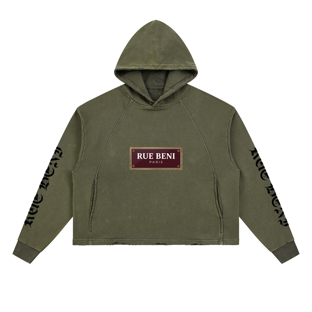 Vintage Washed Frayed-Hem Hoodie