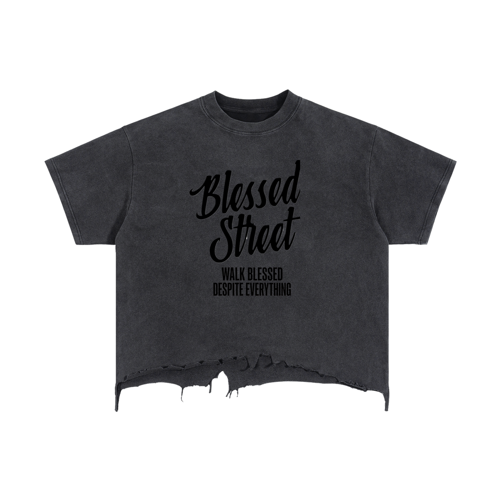 T-shirt à ourlet déchiré Blessed Street — 240 GSM