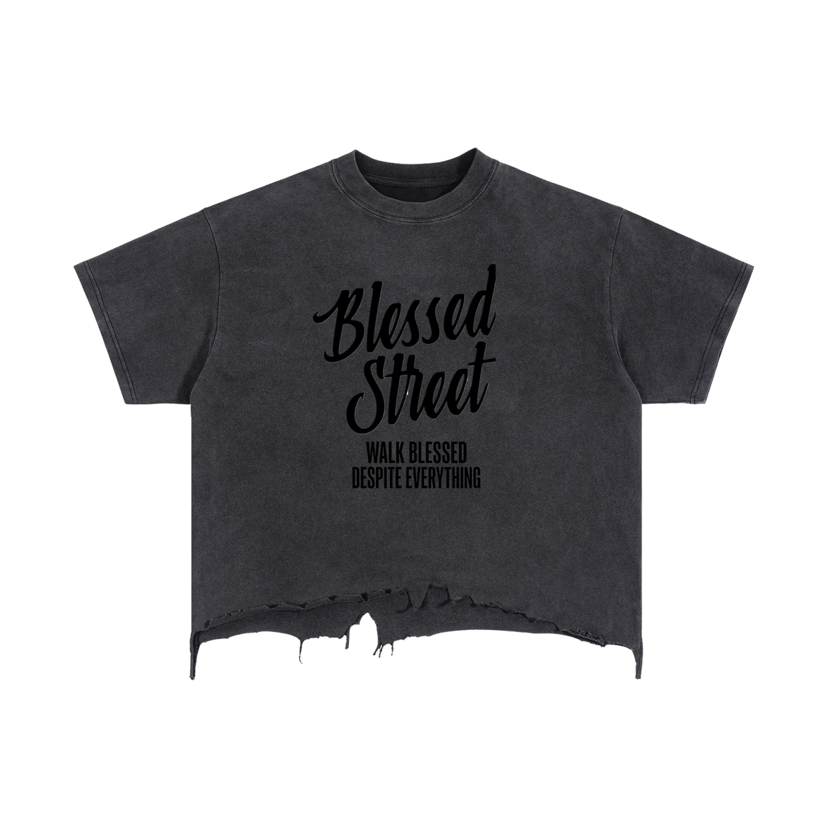 T-shirt à ourlet déchiré Blessed Street — 240 GSM