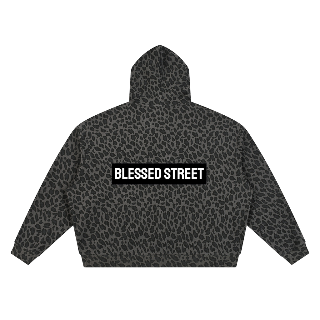 Hoodie Zippé Imprimé Léopard RB — Gris