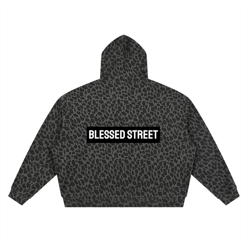 Hoodie Zippé Imprimé Léopard RB — Gris
