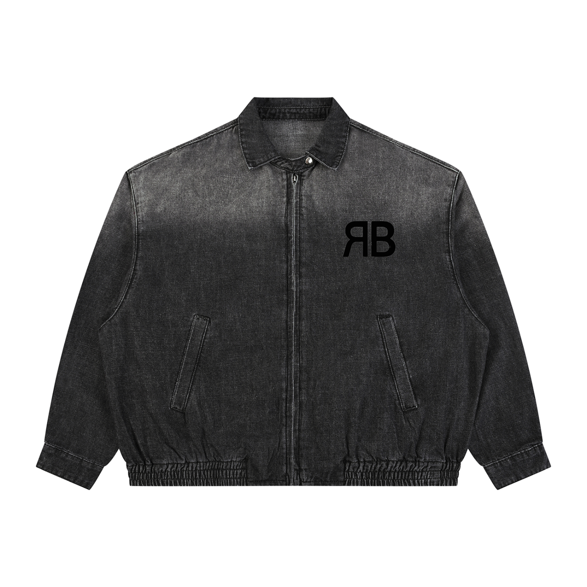 Veste en denim délavé zippée — 320 GSM