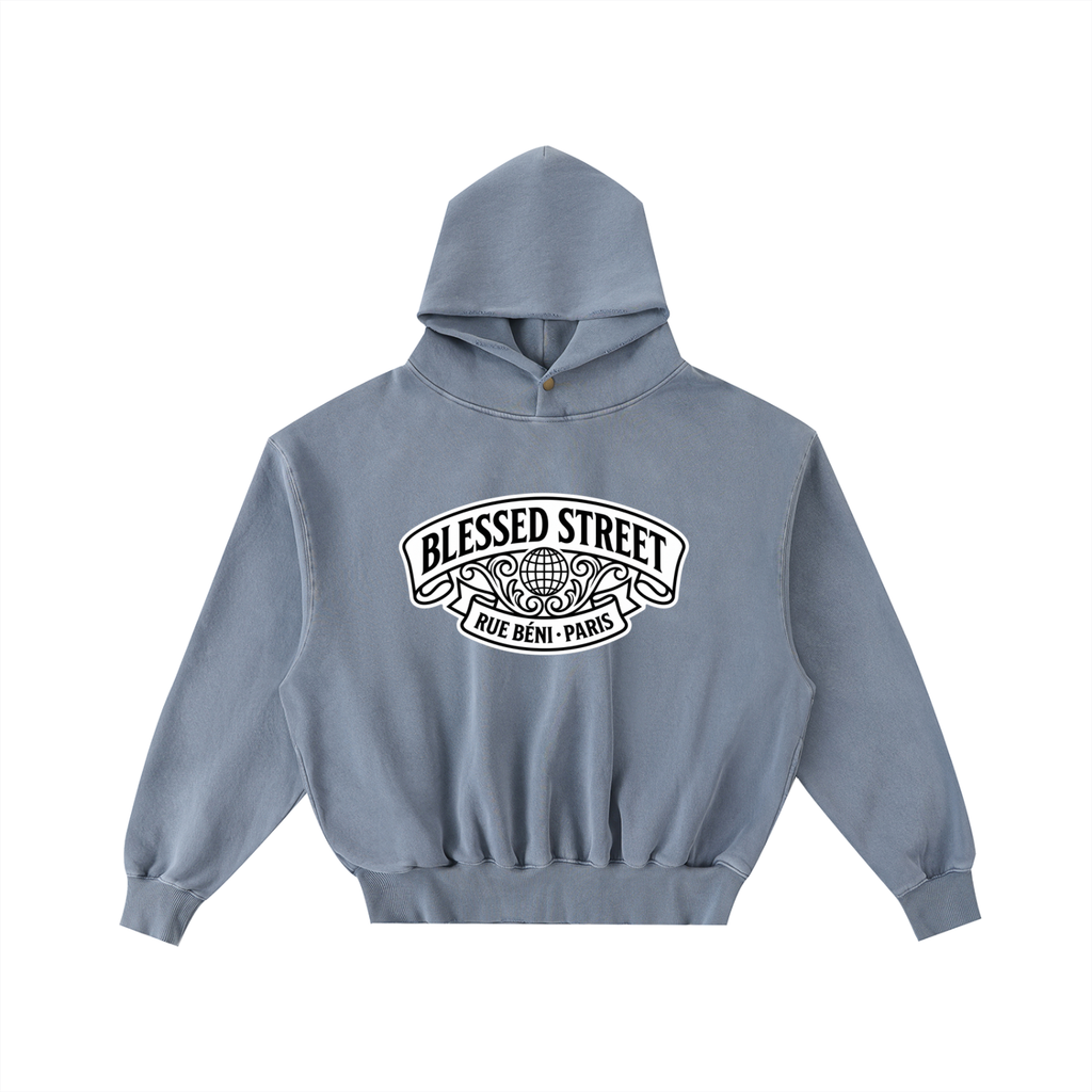 Sweat à capuche ample délavé et effiloché — 350 GSM