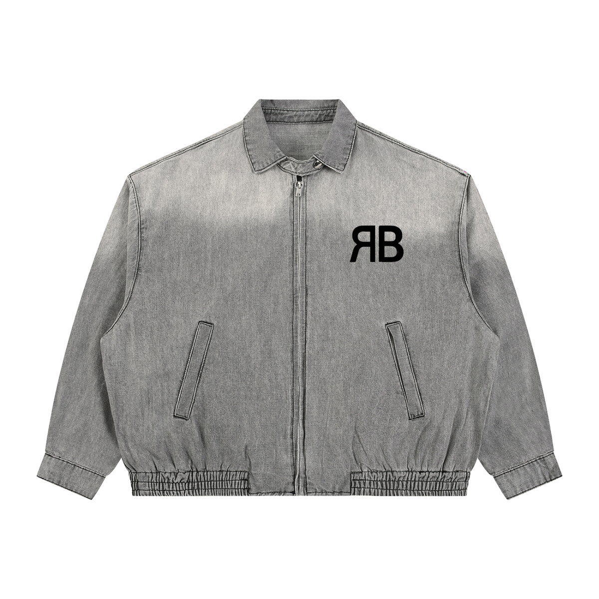 Veste en denim délavé zippée — 320 GSM