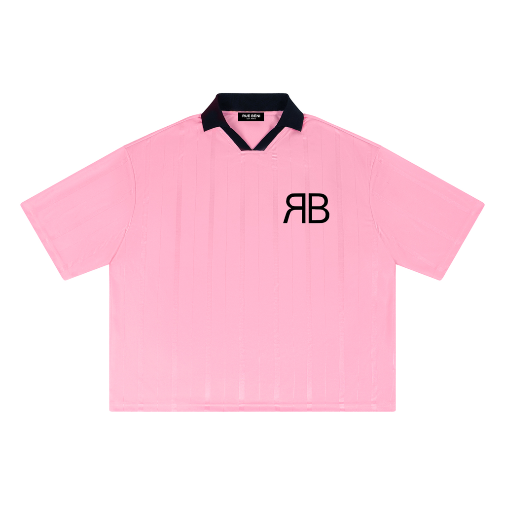 Maillot Soccer Rayé RUE BÉNI — Rose & Blanc / Boxy