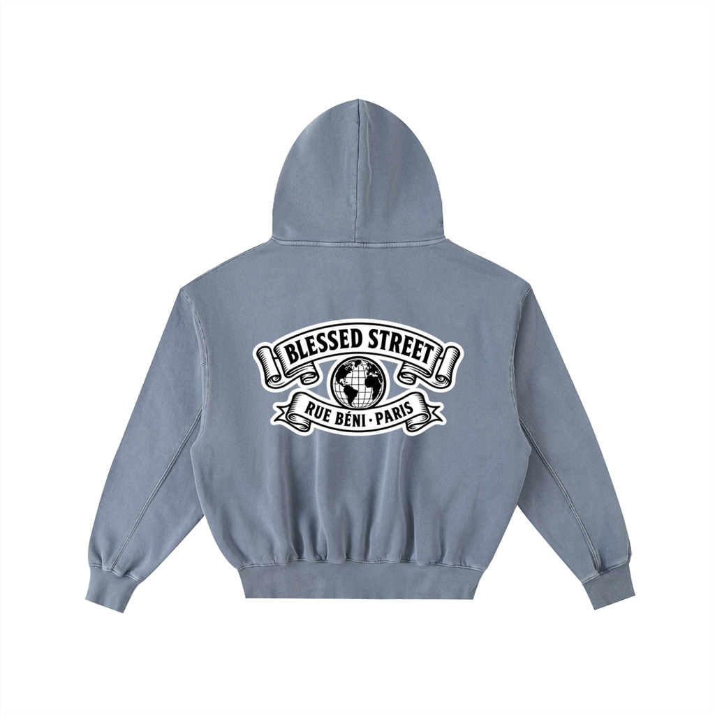 Sweat à capuche ample délavé et effiloché — 350 GSM