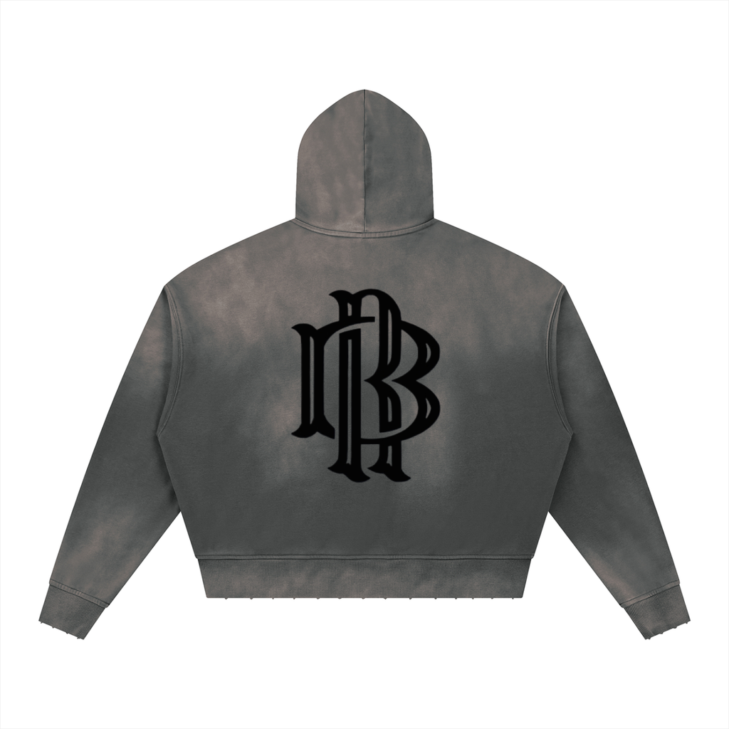 Sweat à capuche ample délavé à effet usé — 370 GSM