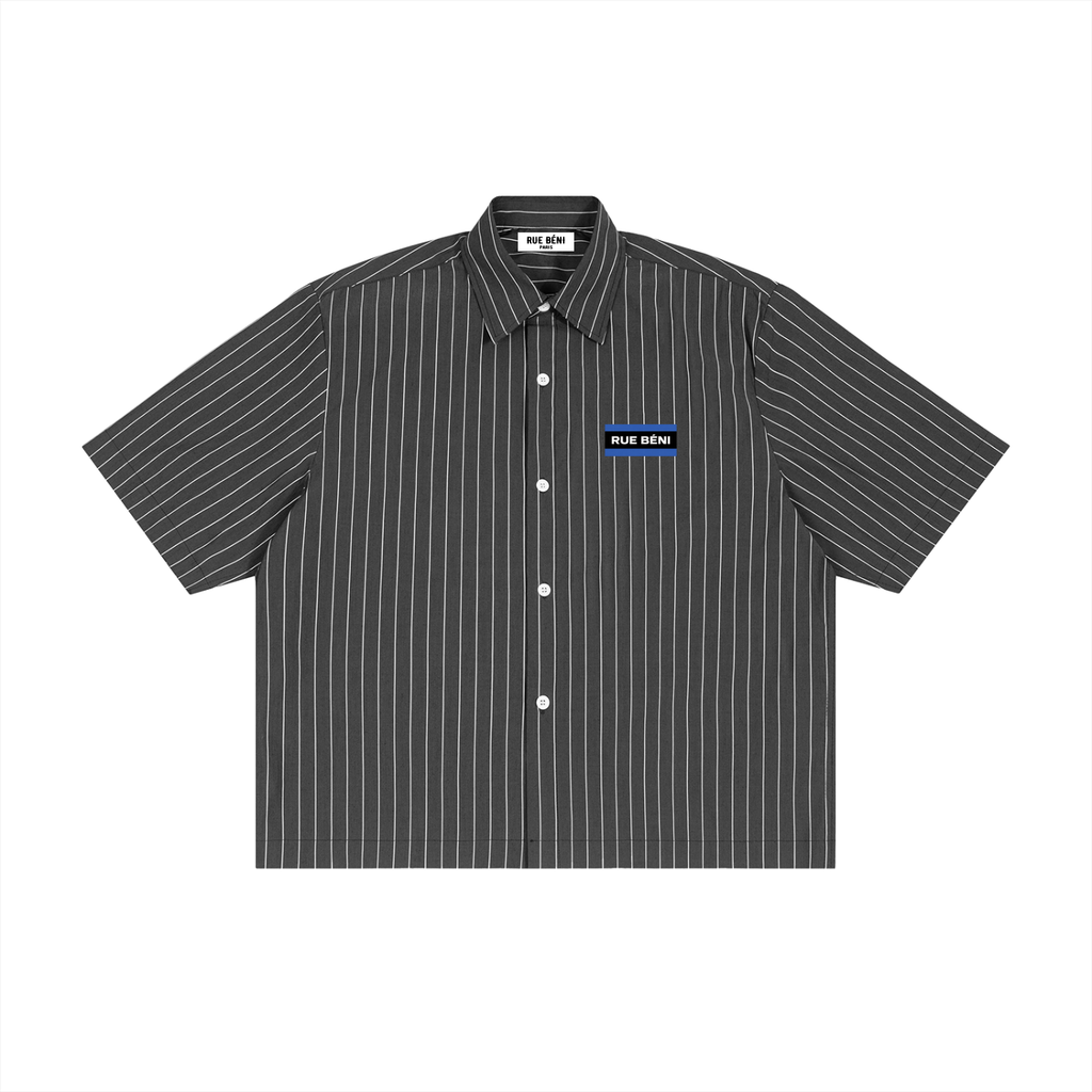 Chemise rayée coupe boxy à manches courtes — 100 GSM