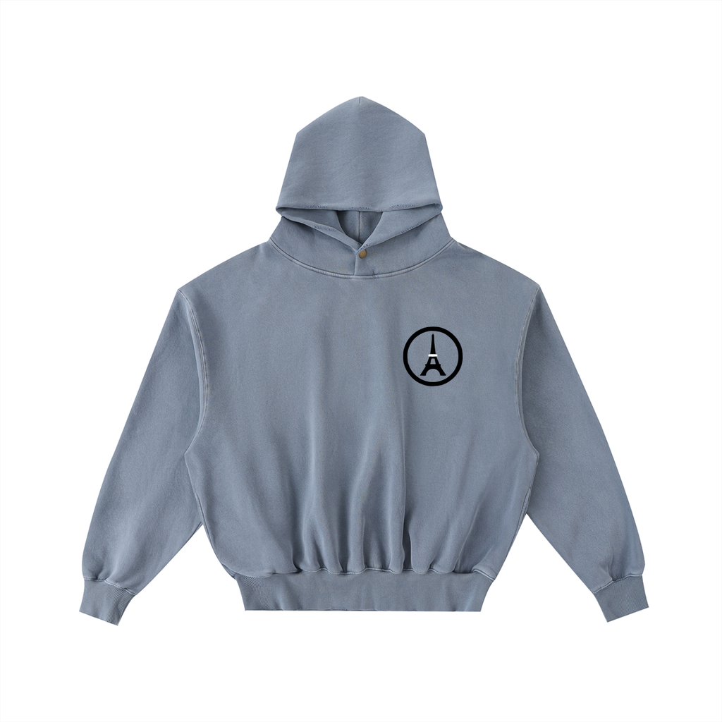 Sweat à capuche ample délavé et effiloché — 350 GSM