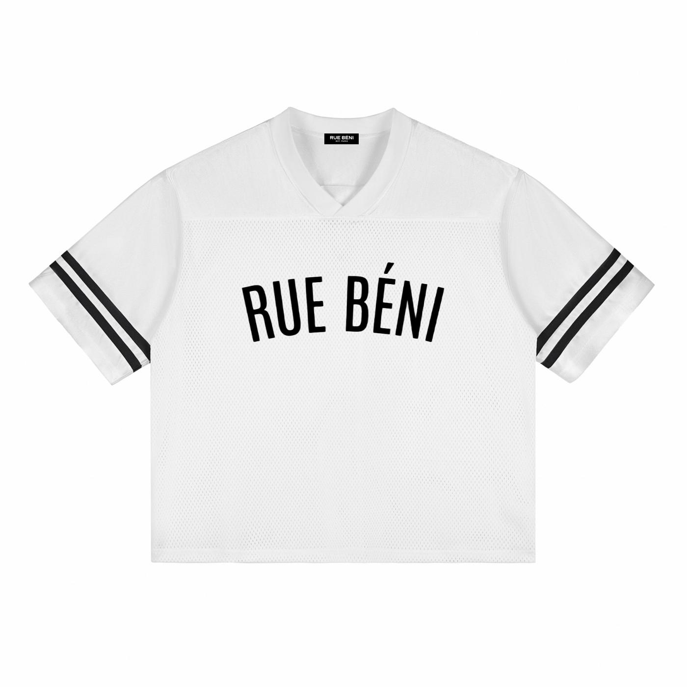 Tee Mesh Tapé RUE BÉNI — Blanc / V-Neck