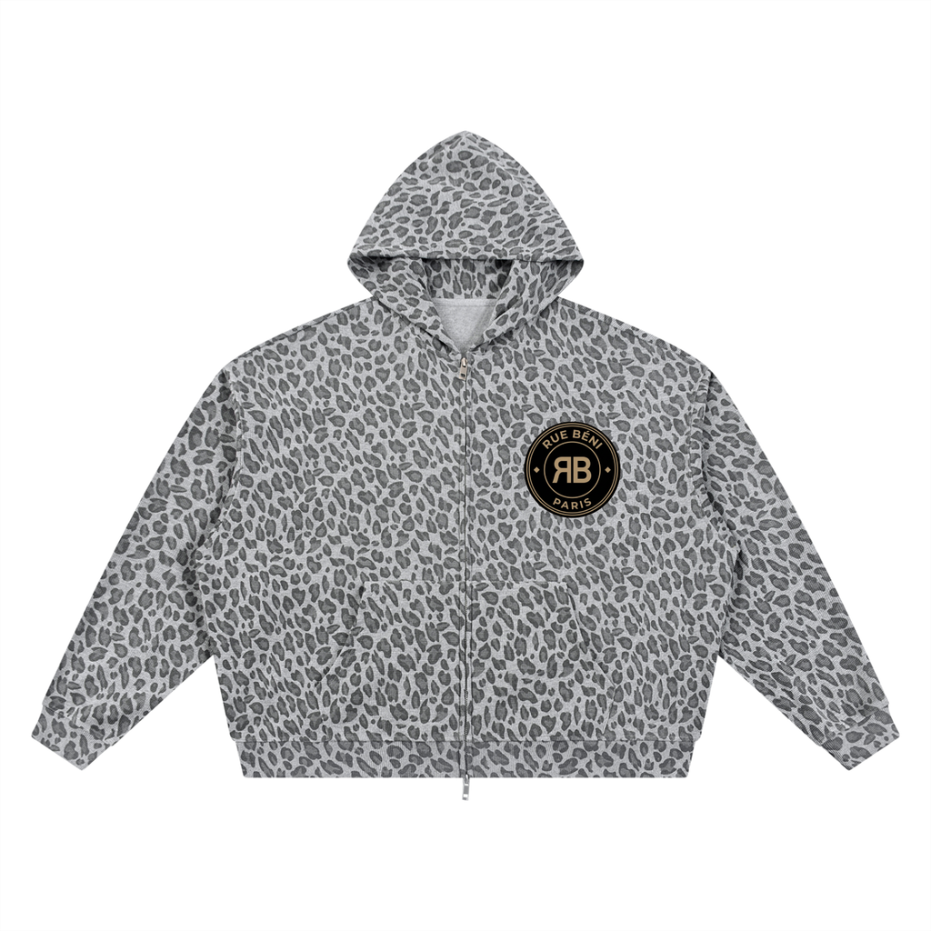 Sweat zippé gaufré Léopard Blason Paris — 320 GSM