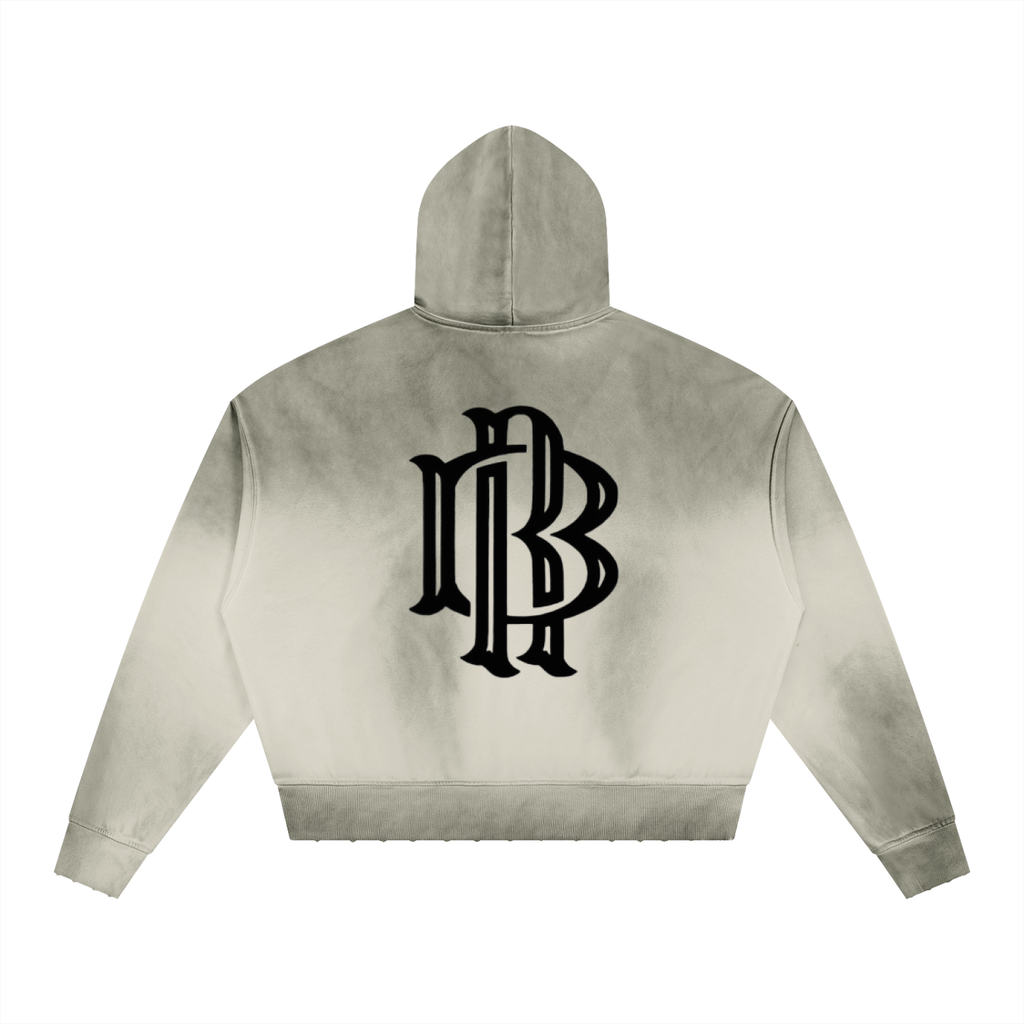 Sweat à capuche ample délavé à effet usé — 370 GSM