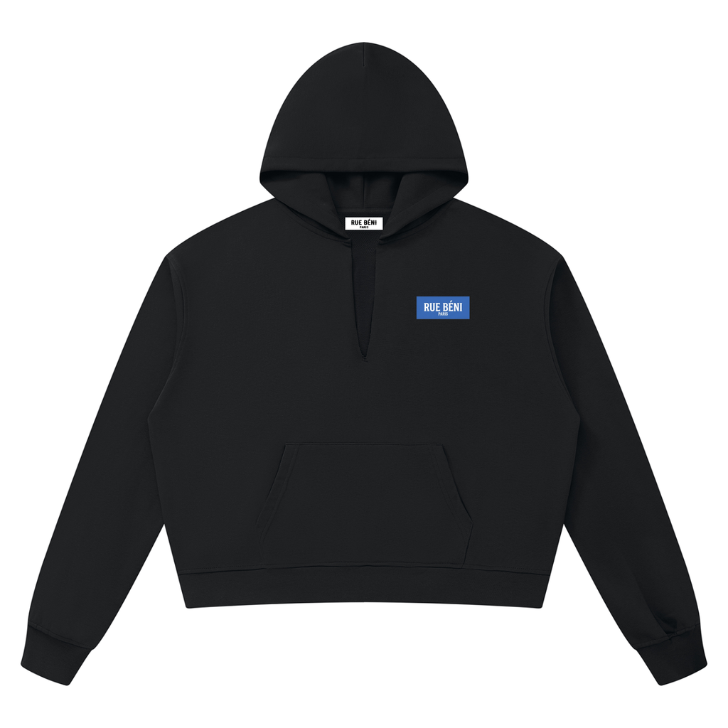 Sweat à capuche à bords francs Monogramme Cobalt — 360 GSM