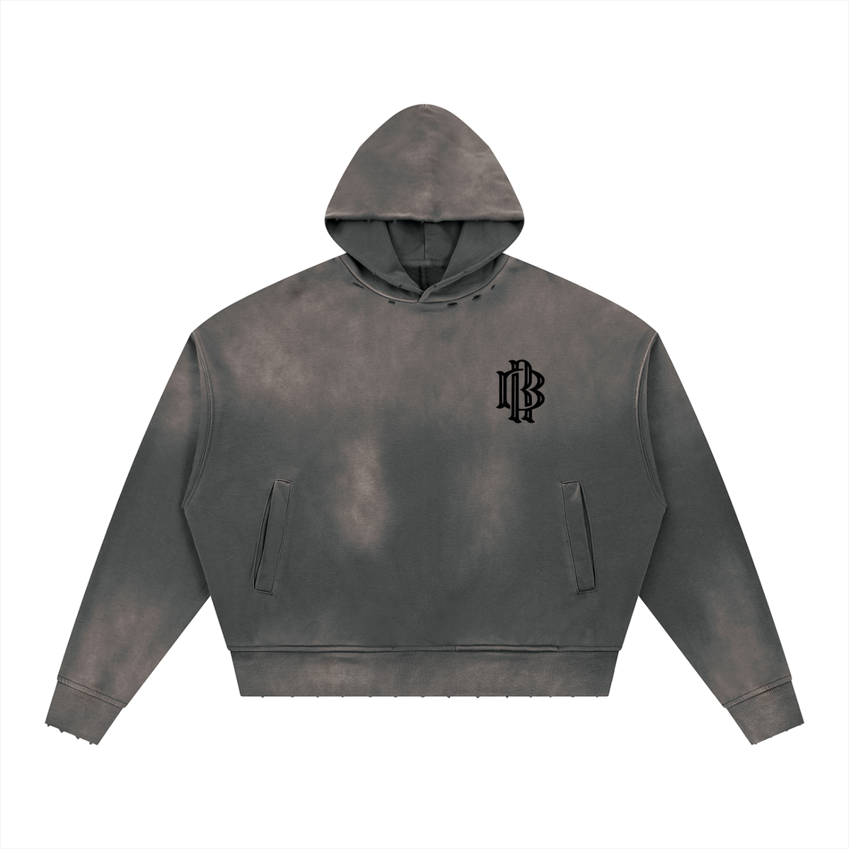 Sweat à capuche ample délavé à effet usé — 370 GSM