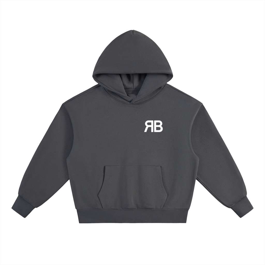 A dark gray pullover hoodie with a black and white graphic of a deer skull and antlers on the center chest, displayed against a solid white background.