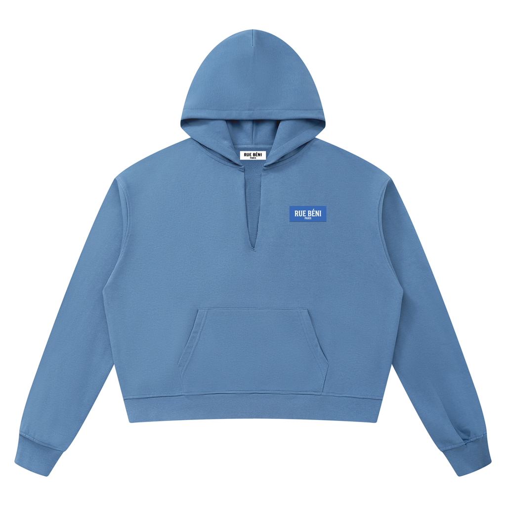 Sweat à capuche à bords francs Monogramme Cobalt — 360 GSM