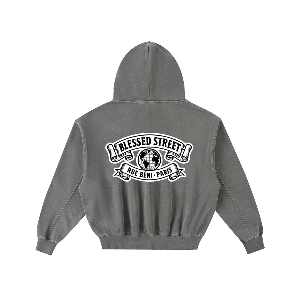 Sweat à capuche ample délavé et effiloché — 350 GSM