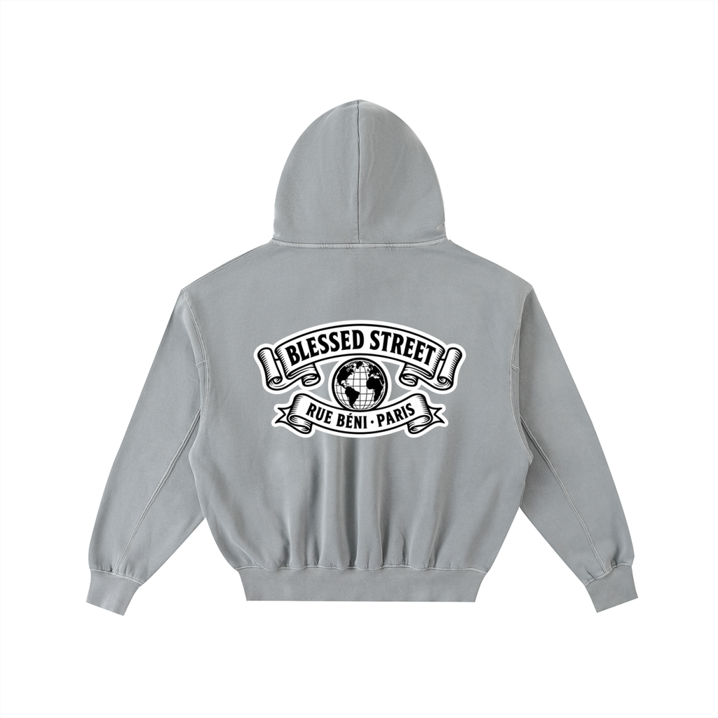 Sweat à capuche ample délavé et effiloché — 350 GSM
