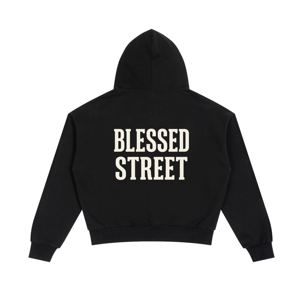 Sweat à capuche boxy zippé à passepoils — 305 GSM