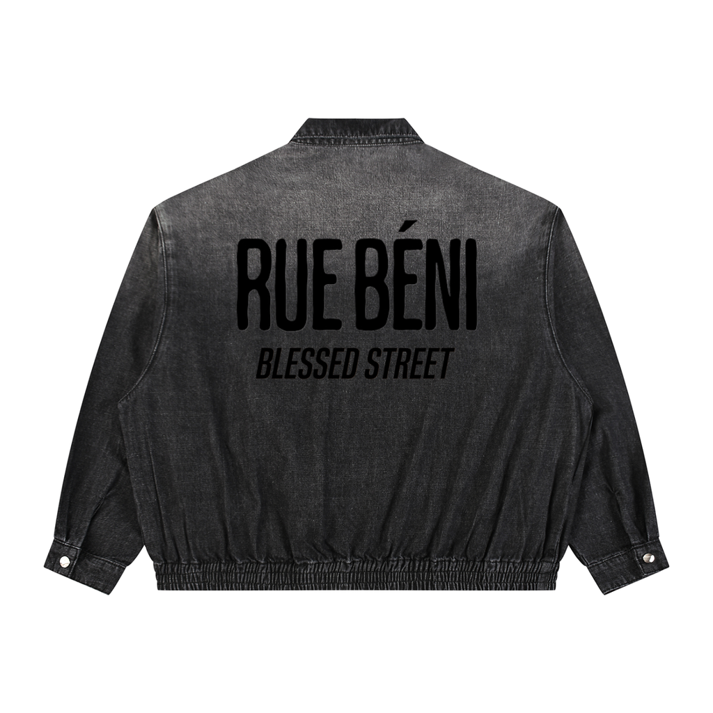 Veste en denim délavé zippée — 320 GSM