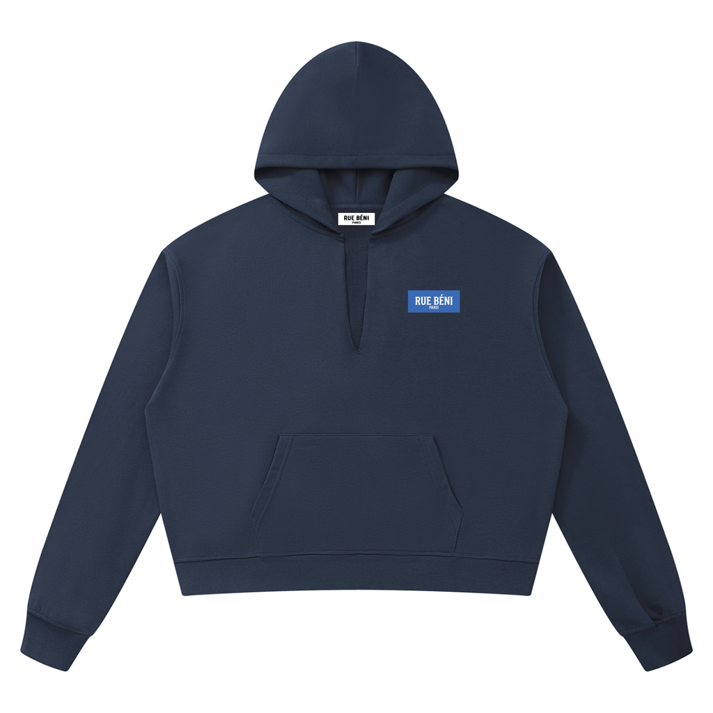 Sweat à capuche à bords francs Monogramme Cobalt — 360 GSM