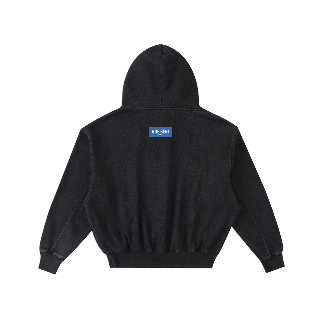 Sweat à capuche ample délavé et effiloché — 350 GSM