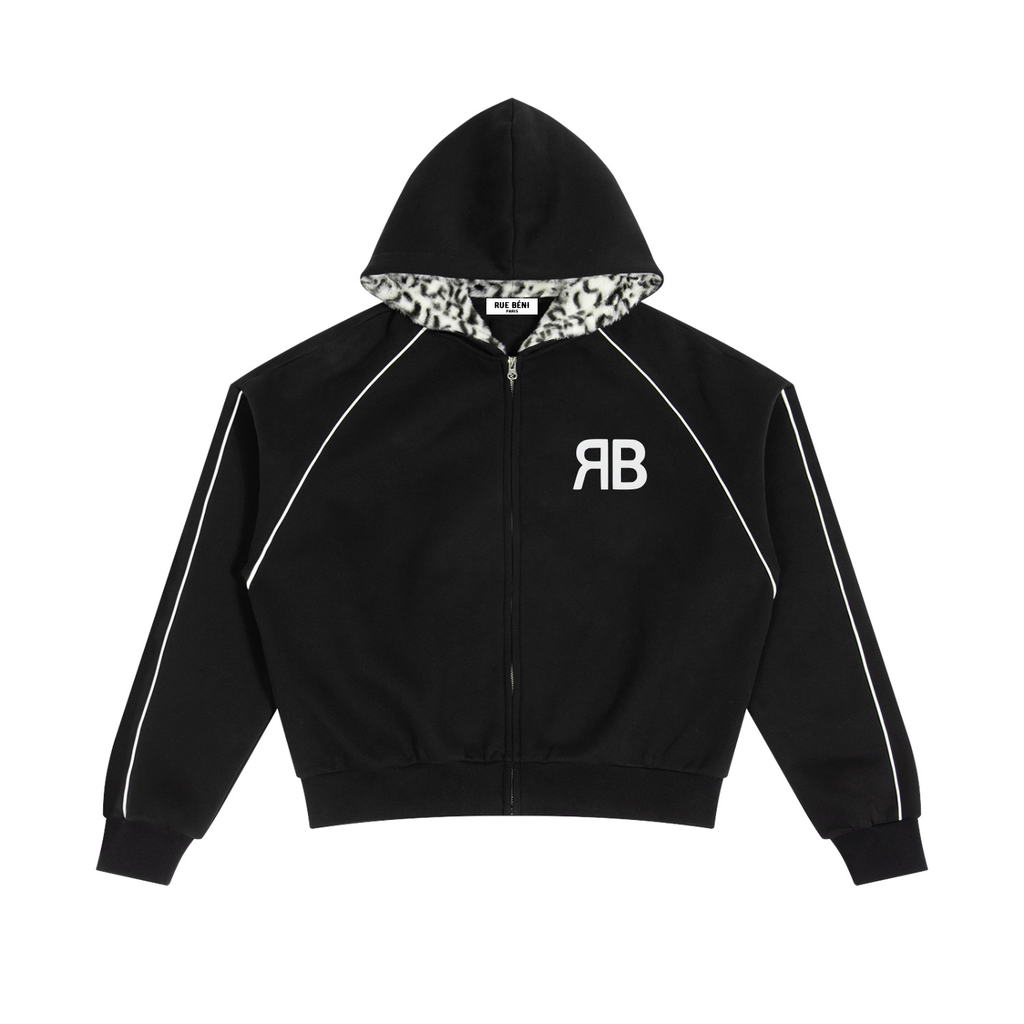 Sweat à capuche boxy zippé à passepoils — 305 GSM