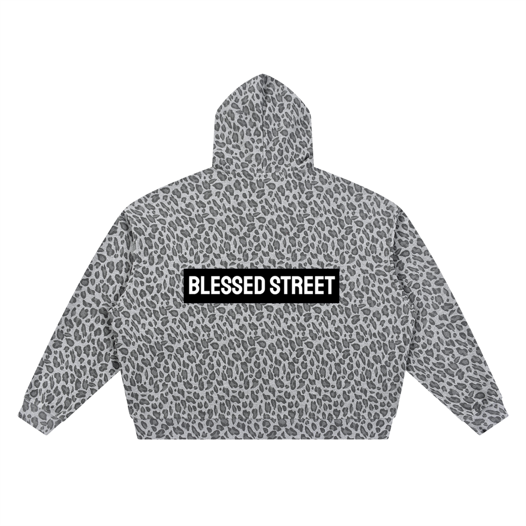 Hoodie Zippé Imprimé Léopard RB — Gris