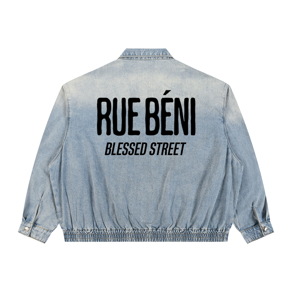 Veste en denim délavé zippée — 320 GSM