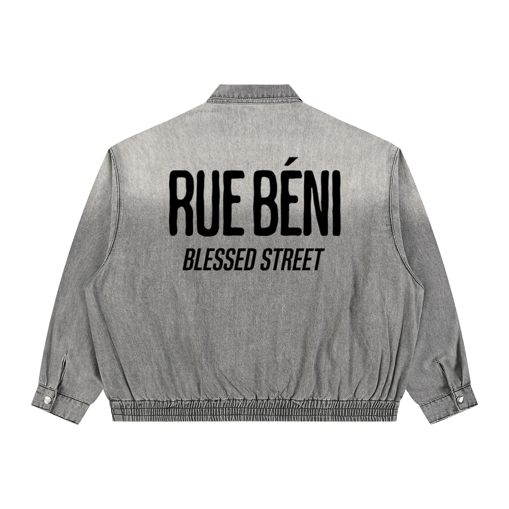 Veste en denim délavé zippée — 320 GSM