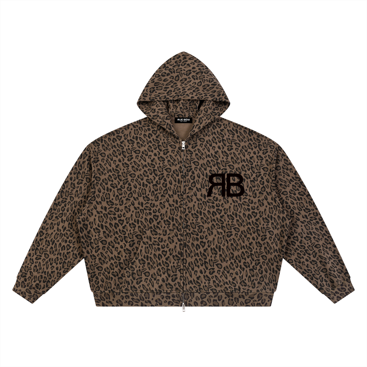 Hoodie Zippé Imprimé Léopard RB — Gris