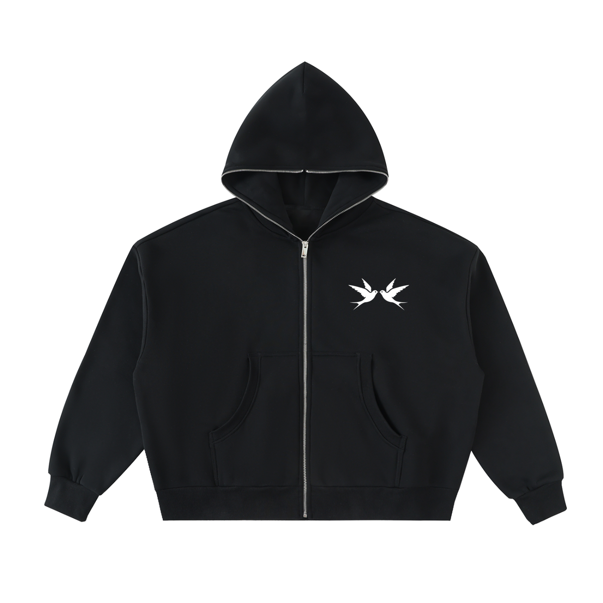 Fleeced Full-Zip Boxy Hoodie