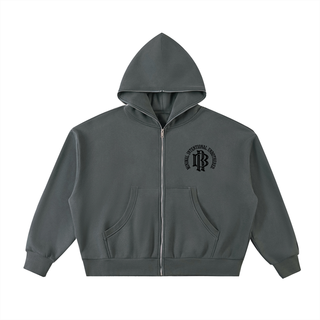 Fleeced Full-Zip Boxy Hoodie