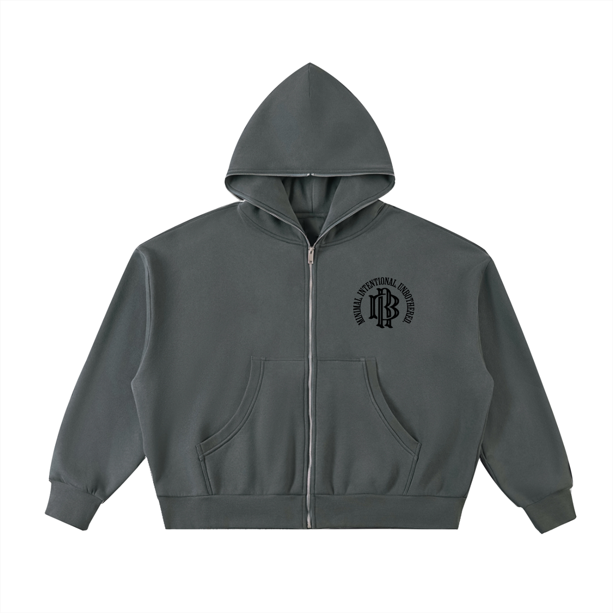 Fleeced Full-Zip Boxy Hoodie
