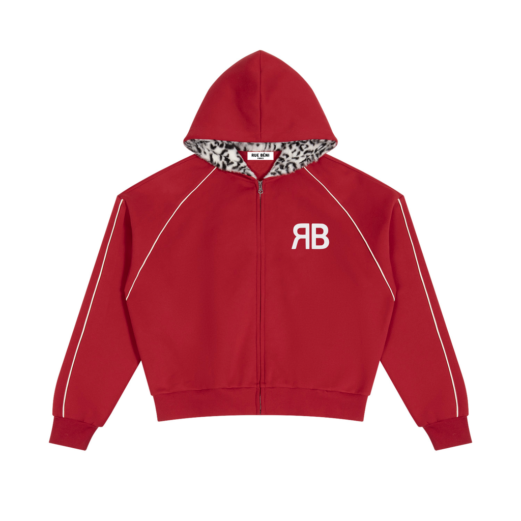 Sweat à capuche boxy zippé à passepoils — 305 GSM