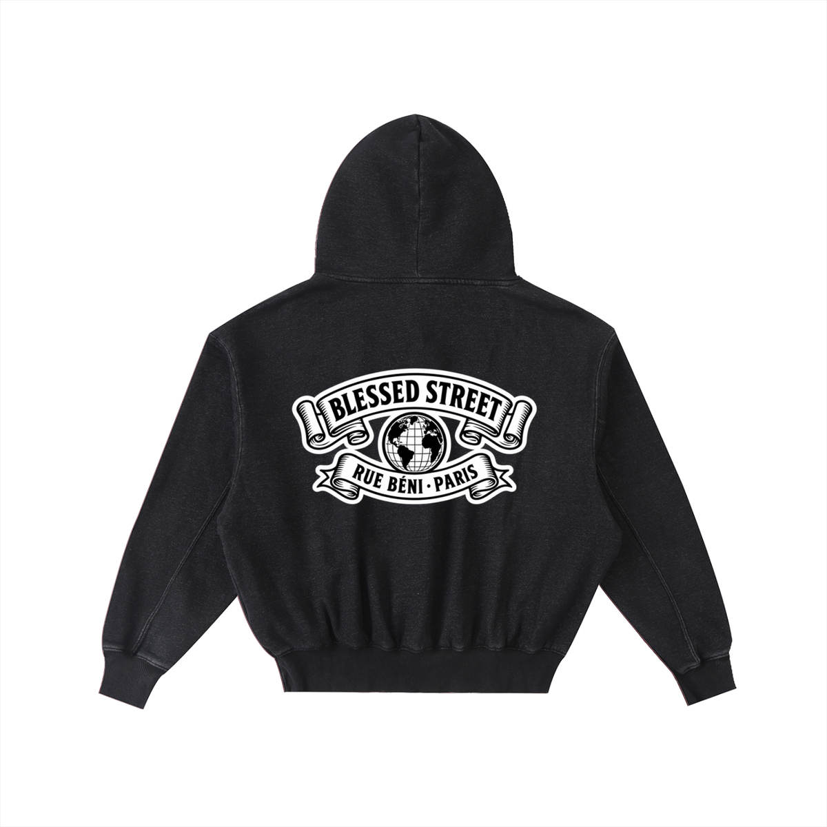 Sweat à capuche ample délavé et effiloché — 350 GSM