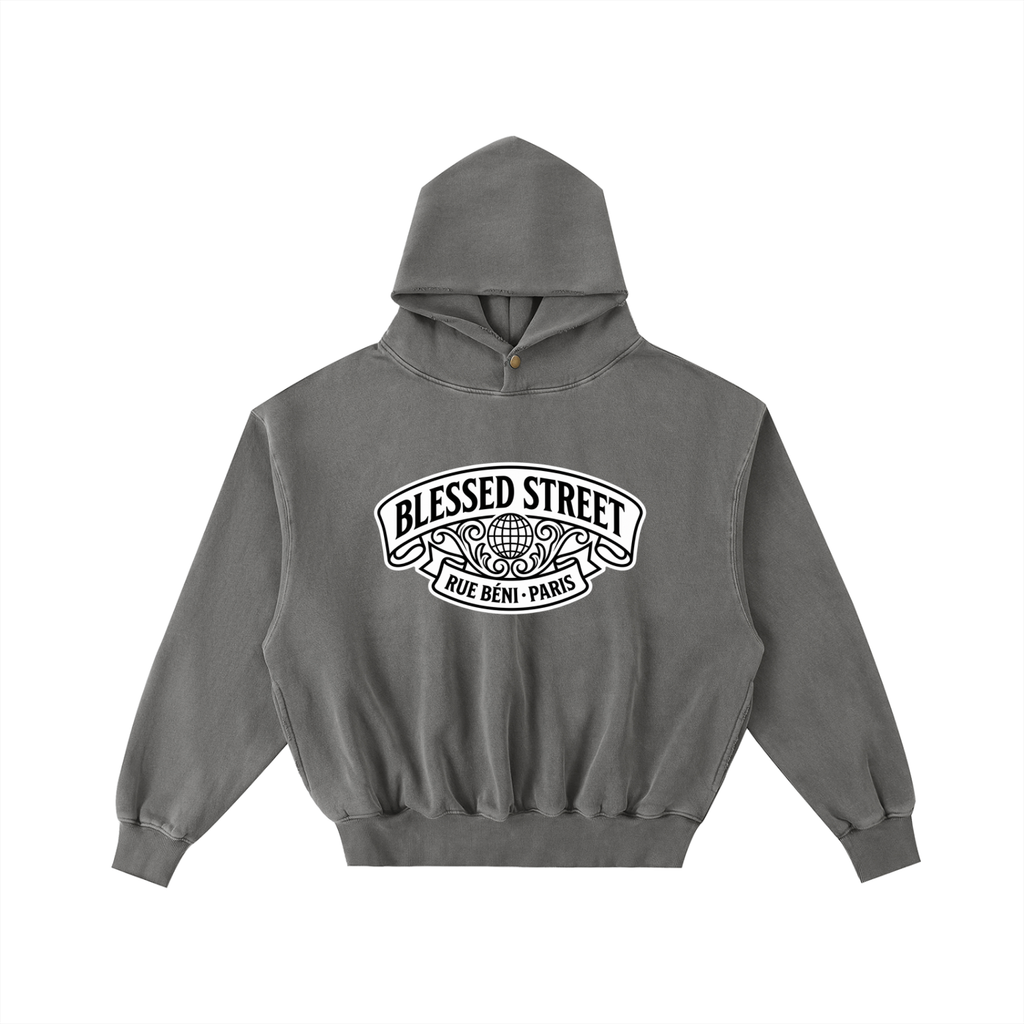 Sweat à capuche ample délavé et effiloché — 350 GSM