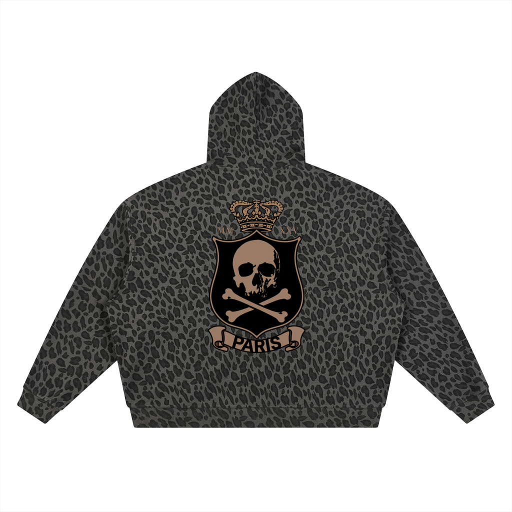 Sweat zippé gaufré Léopard Blason Paris — 320 GSM