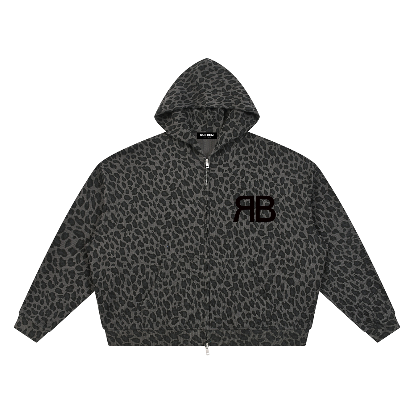 Hoodie Zippé Imprimé Léopard RB — Gris