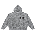 Hoodie Zippé Imprimé Léopard RB — Gris