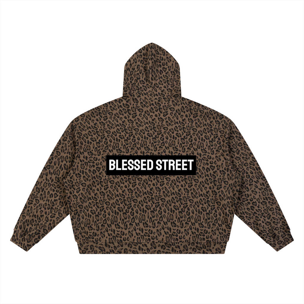 Hoodie Zippé Imprimé Léopard RB — Gris