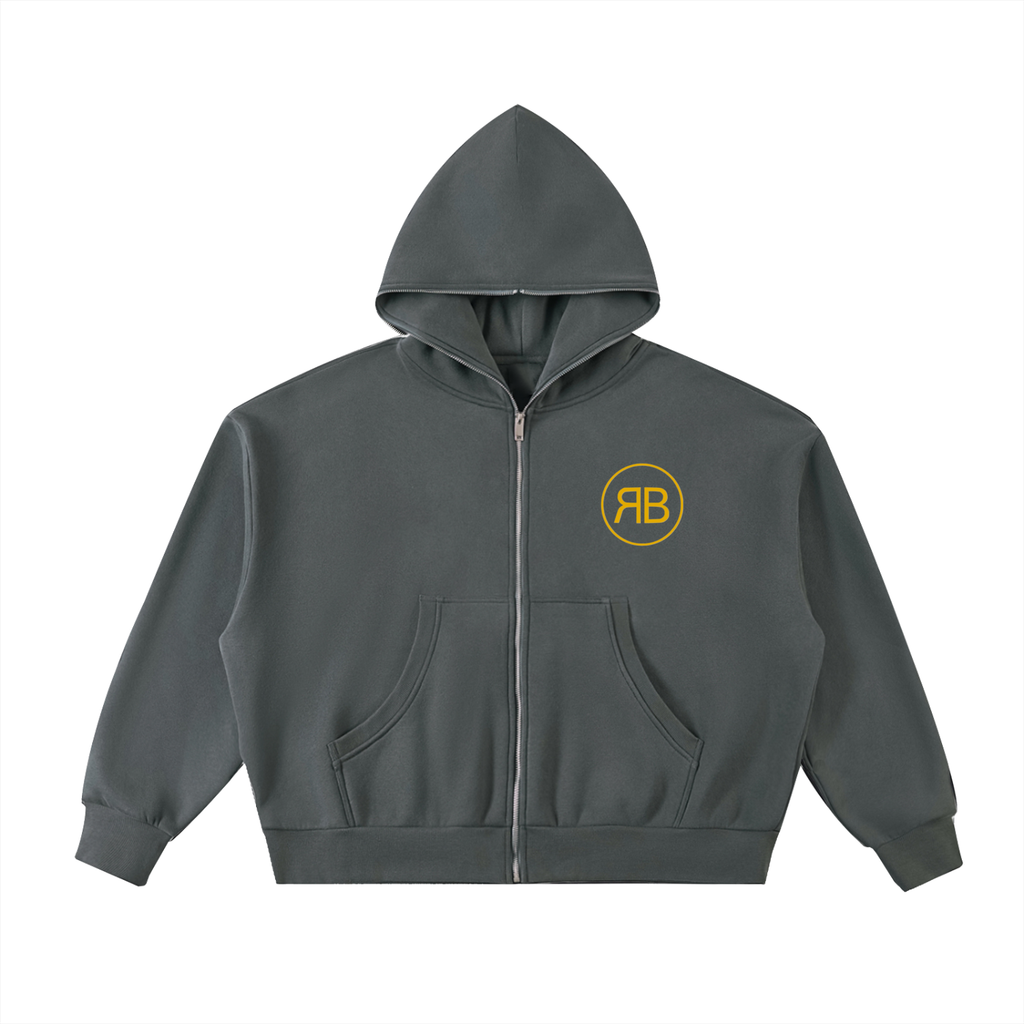 Fleeced Full-Zip Boxy Hoodie