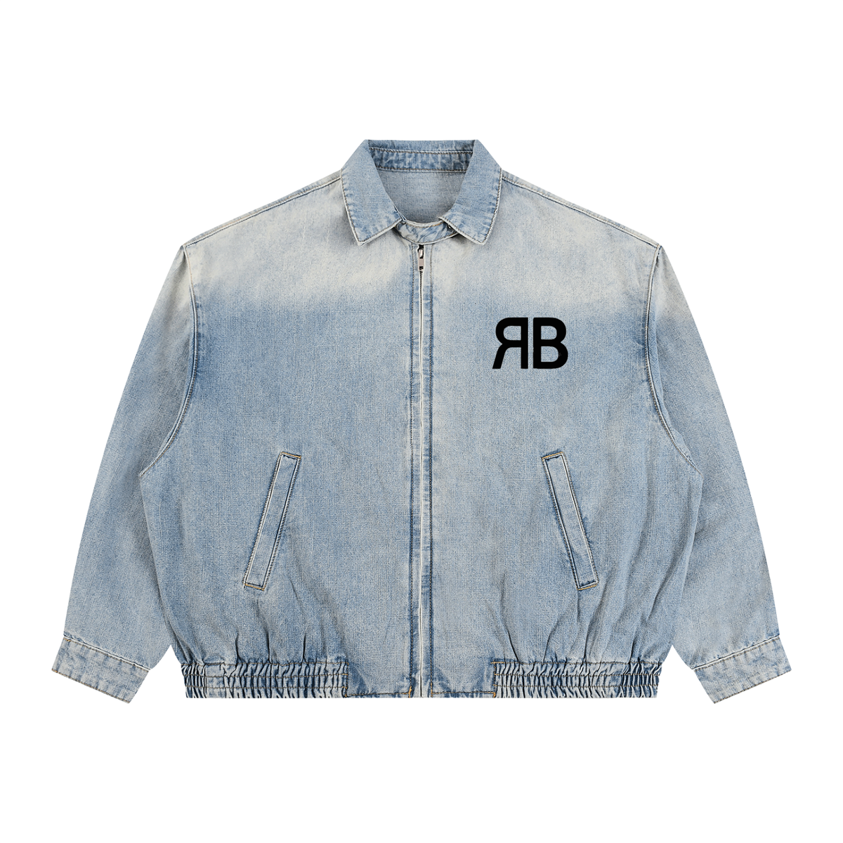 Veste en denim délavé zippée — 320 GSM
