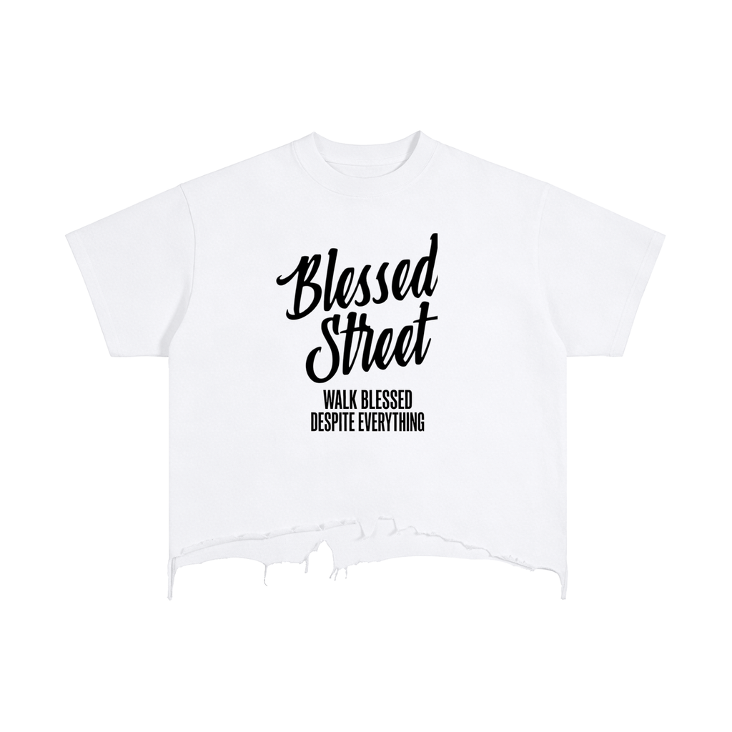 T-shirt à ourlet déchiré Blessed Street — 240 GSM