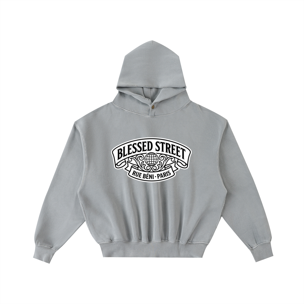 Sweat à capuche ample délavé et effiloché — 350 GSM