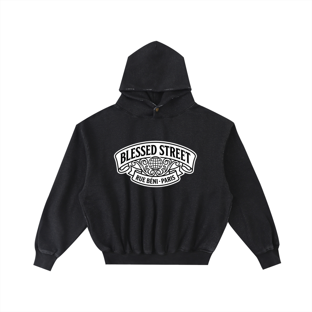 Sweat à capuche ample délavé et effiloché — 350 GSM