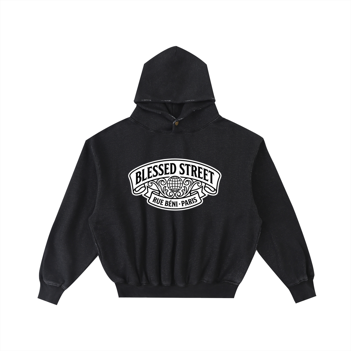 Sweat à capuche ample délavé et effiloché — 350 GSM