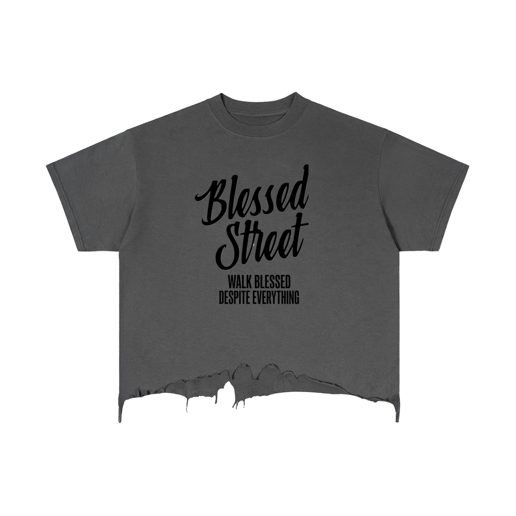 T-shirt à ourlet déchiré Blessed Street — 240 GSM