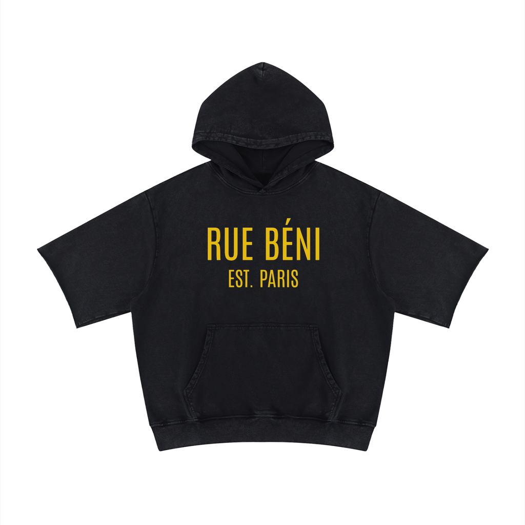 Hoodie Minéral RUE BÉNI — Noir / Manches Courtes