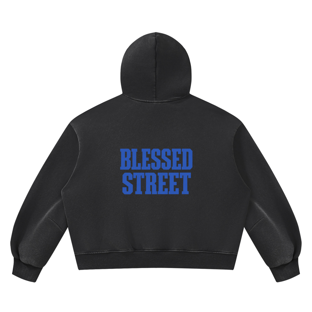 Sweat à capuche boxy délavé en molleton — 390 GSM